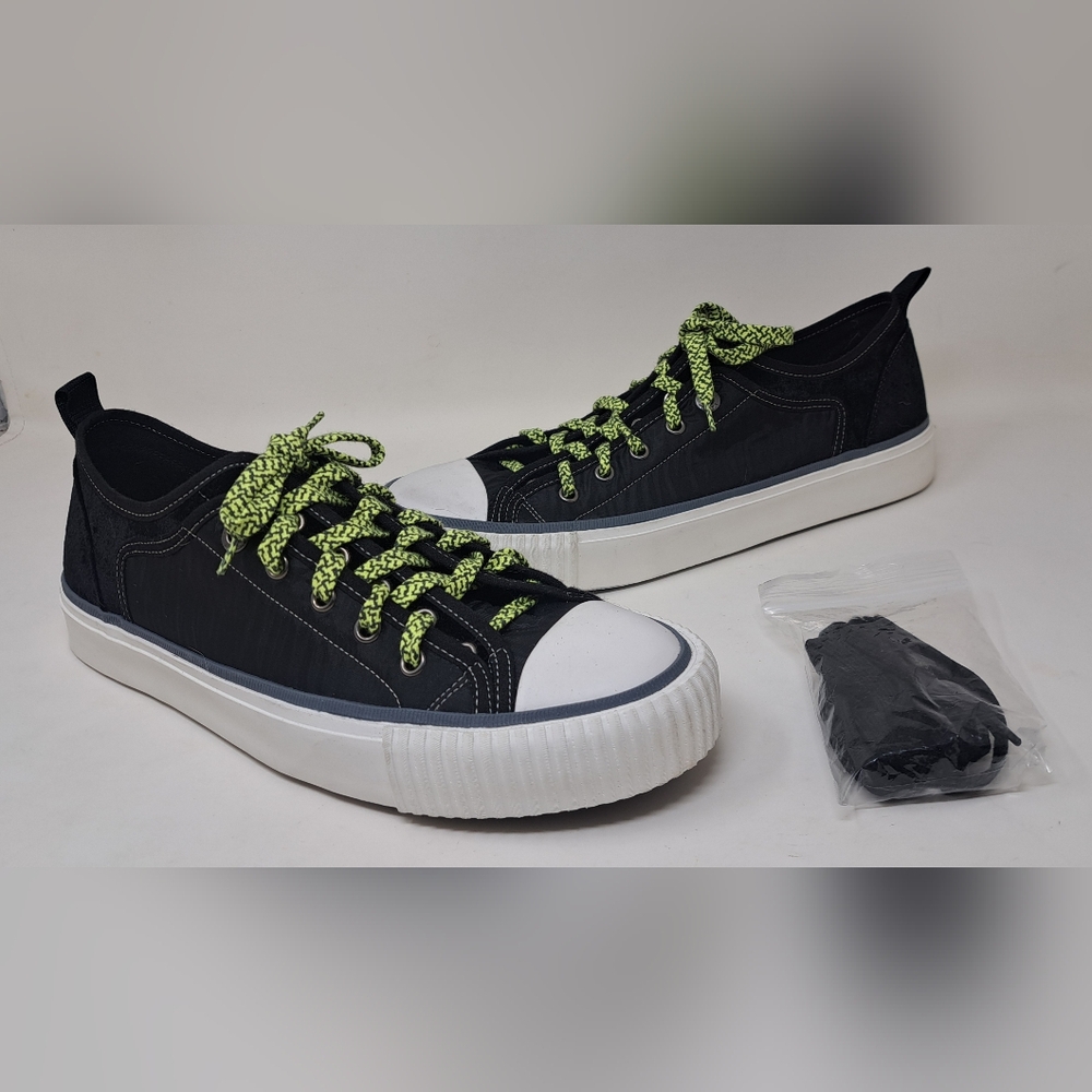 Lanvin Men's Low-Top Sneakers Black Velvet Nylon Layered Size 8 US